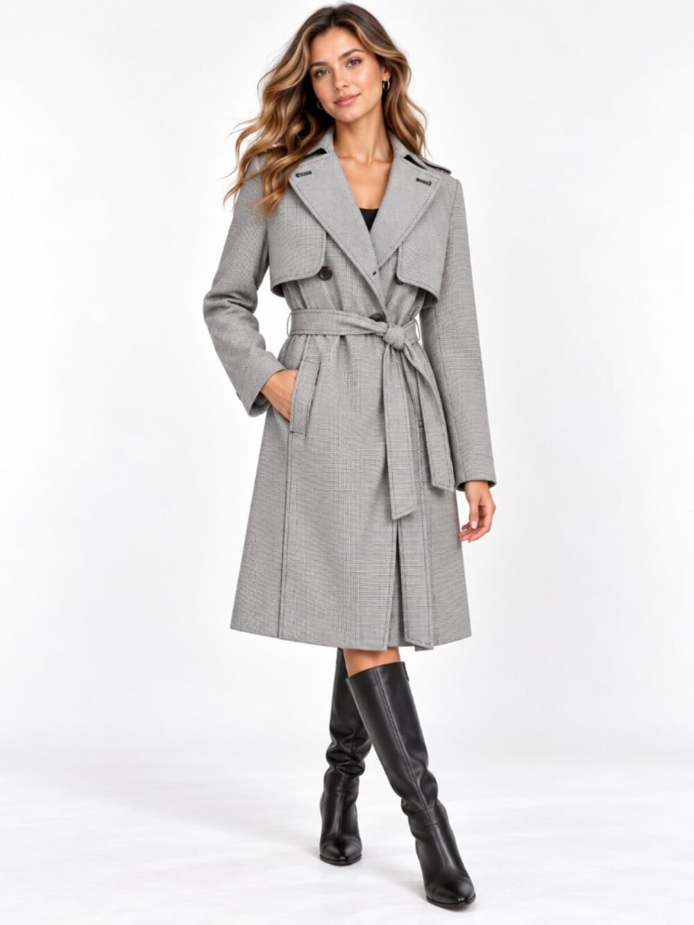 SUPERDRY Sirena Dogstooth Houndstooth Belted Trench Rain Coat 6